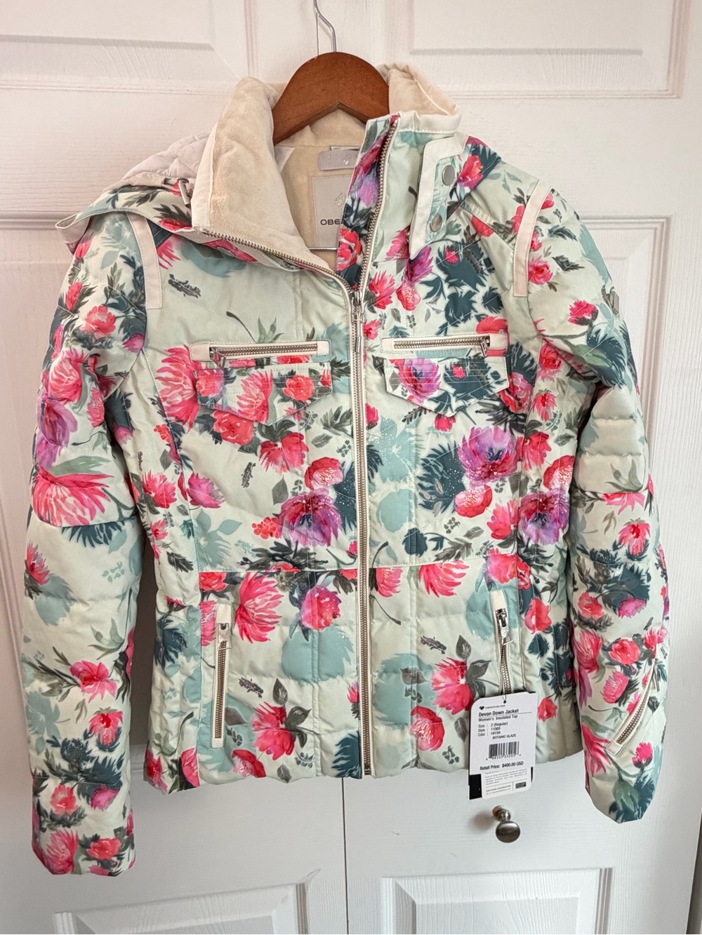 Obermeyer Devon Down Jacket Women’s 2 Botanic Glaze Floral Ski Coat NWT